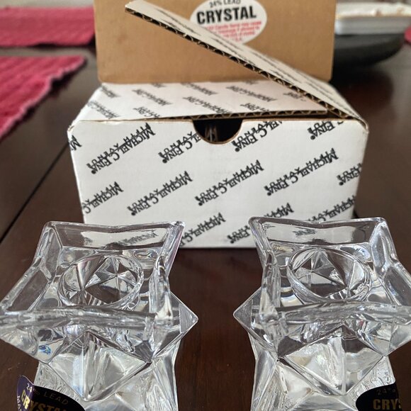 Lead Crystal Star Candlesticks from Michael C. Fina NIB - Picture 3 of 4